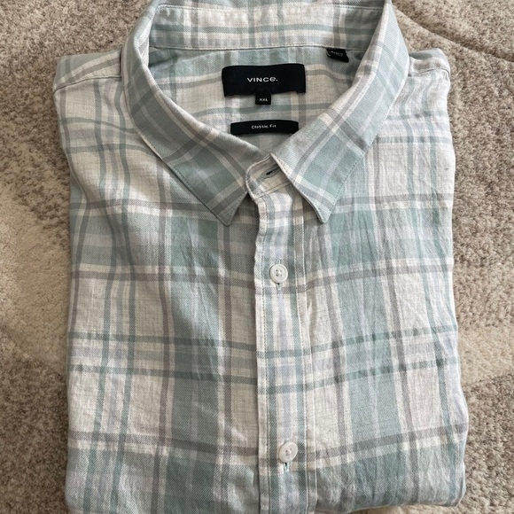 Vince Shoreline Plaid Classic Fit Short Sleeve Button-Up Shirt - Picture 2 of 4